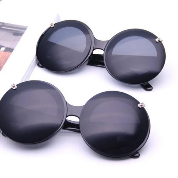 Brand NEW Flip Lens Black Round Sunglasses - Picture 4 of 5